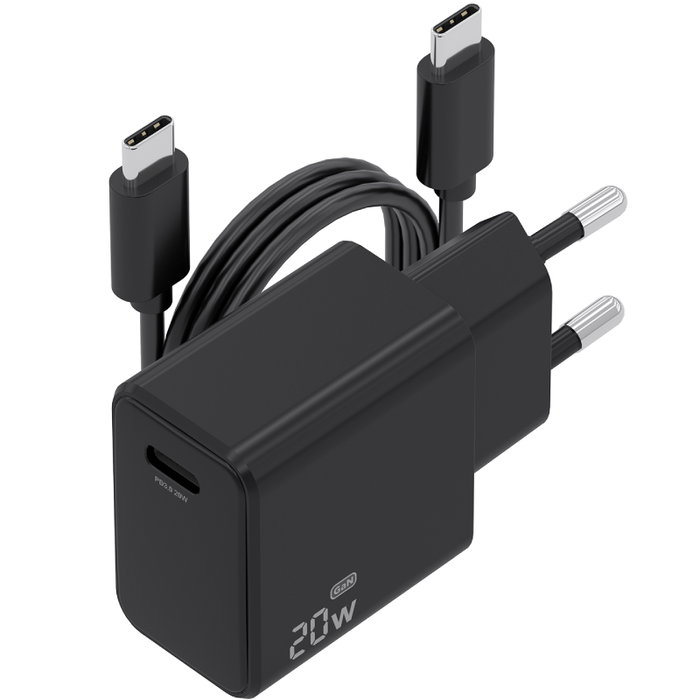 Aisens Cargador GaN USB-C 20W con Cable USB-C 1m Negro